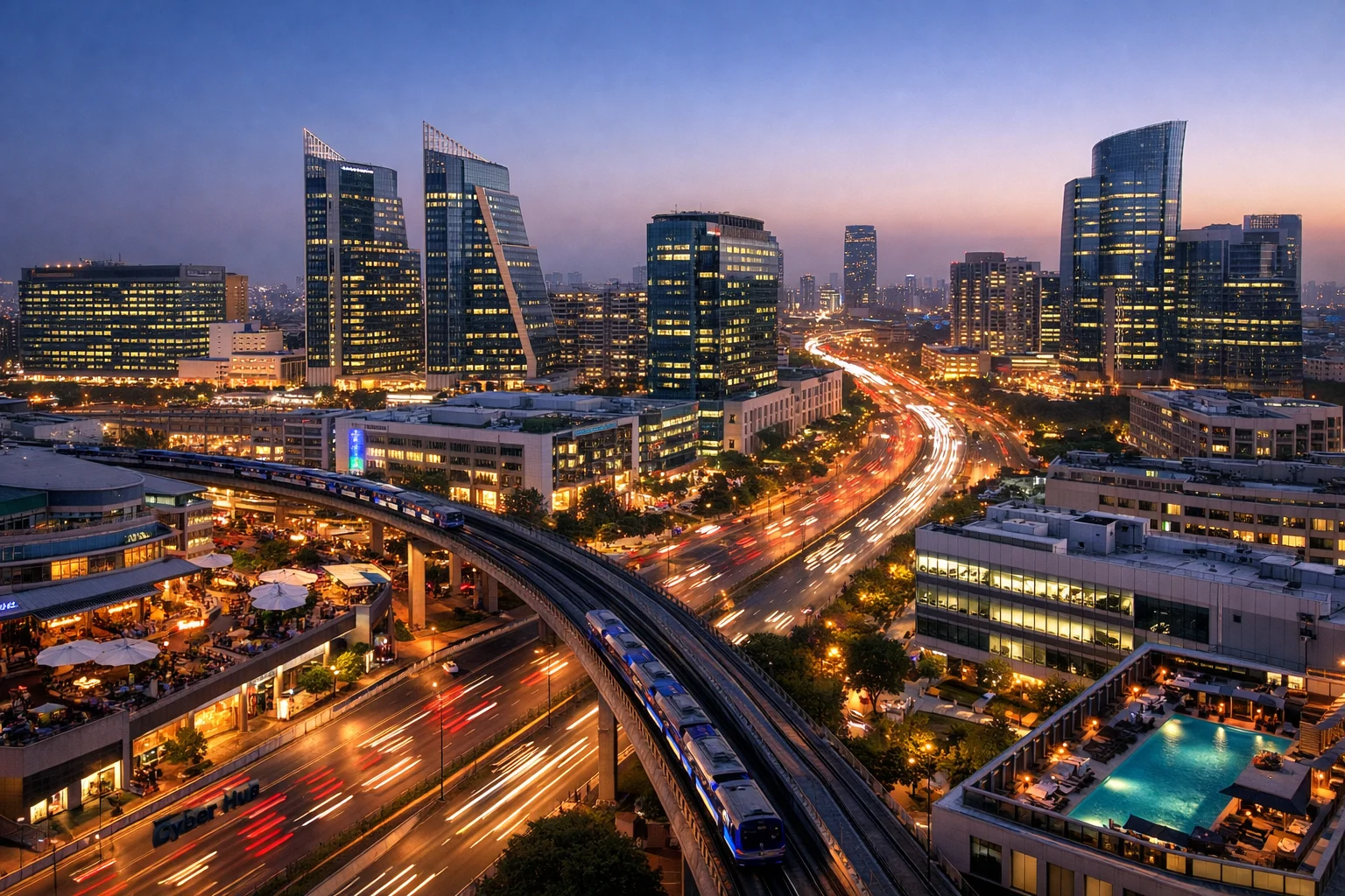 Best area to stay in Gurgaon featuring modern business hubs, premium hotels, corporate offices, and excellent road connectivity.